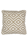 Square cushion in white and beige cotton with diamond point decoration 45 x 45