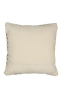 Coussin carré en coton blanc et beige décor à bandes 45 x 45