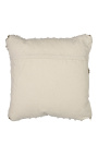 Square cushion in white and beige cotton with ball decor 45 x 45