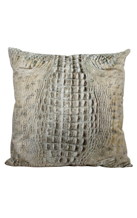 Square cushion in white crocodile velvet 45 x 45