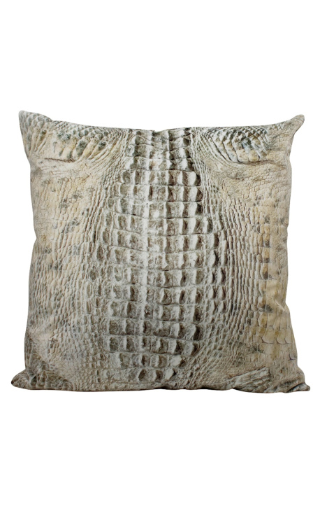 Квадратная подушка из белого крокодилового бархата 45 x 45
