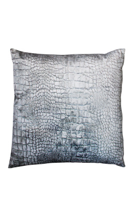 Coussin carré en velours crocodile gris 45 x 45