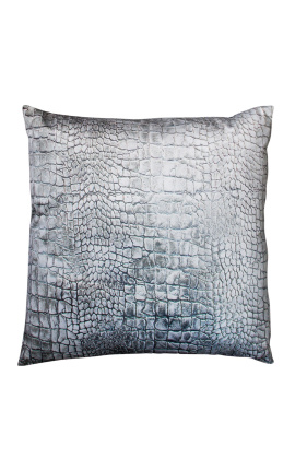 Square cushion in gray crocodile velvet 45 x 45