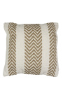 Coussin carré en coton blanc et beige décor à chevrons 45 x 45