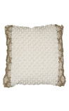 Cojín cuadrado en algodón blanco y beige con decoración de bolas 45 x 45