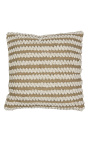 Square cushion in white and beige cotton with band decoration 45 x 45