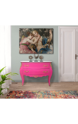 Μπαρόκ συρταριέρα (commode) σε στυλ Louis XV ροζ και λευκό τοπ με 2 συρτάρια