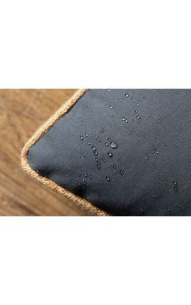 Cojín rectangular en lino gris oscuro y algodón con trenza yute 30 x 50