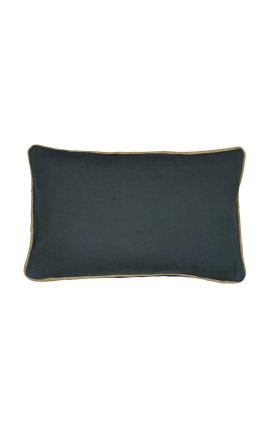 Obdélníkový polštář z tmavě šedého lnu a bavlny s jutovým prýmkem 30 x 50