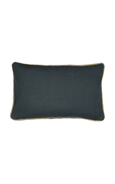 Coussin rectangulaire en lin et coton couleur gris foncé avec galon en jute 30 x 50