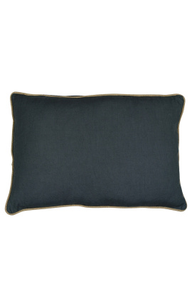 Rechteckiges Kissen aus dunkelgrauem Leinen und Baumwolle mit Jutegeflecht 40 x 60