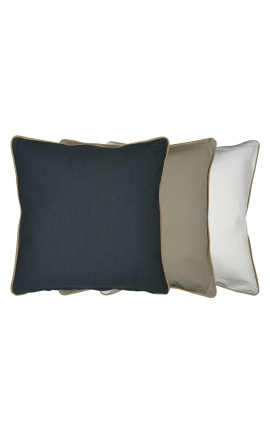 Square cushion in dark gray linen and cotton with jute braid 55 x 55