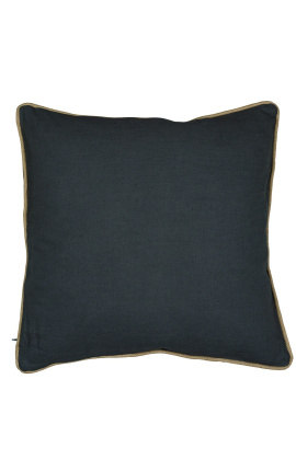 Quadratisches Kissen aus dunkelgrauem Leinen und Baumwolle mit Jutegeflecht 55 x 55