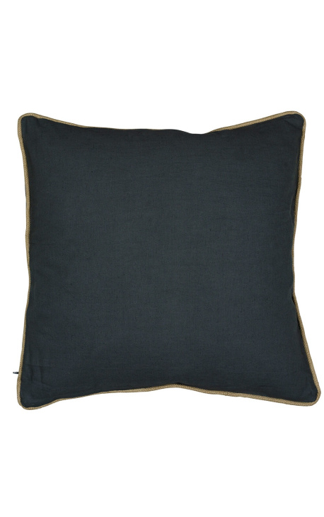 Cuscino quadrato in lino e cotone grigio scuro con treccia di juta 55 x 55