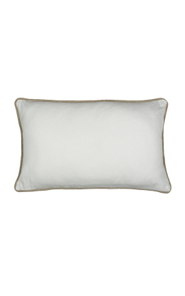 Prostokątna poduszka z białego lnu i bawełny z jutowym warkoczem 30 x 50