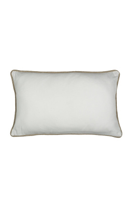 Rectangular cushion in white linen and cotton with jute braid 30 x 50