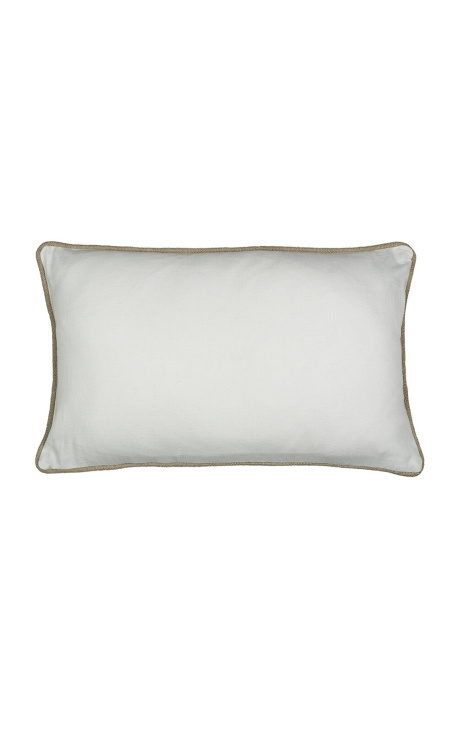 Подушка прямоугольная белая из льна и хлопка с джутовой тесьмой 30 х 50