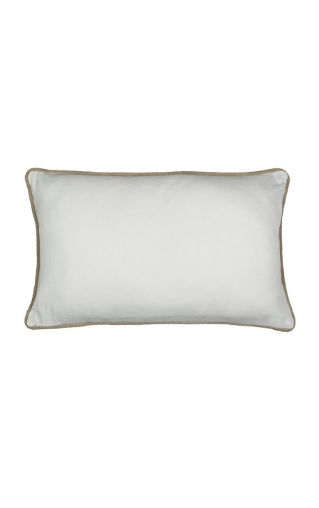 Coussin rectangulaire en lin et coton couleur blanc avec galon en jute 30 x 50