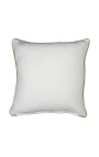 Kwadratowa poduszka z białego lnu i bawełny z jutowym warkoczem 45 x 45