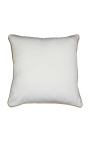 Square cushion in white linen and cotton with jute braid 45 x 45