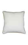 Square cushion in white linen and cotton with jute braid 45 x 45