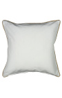 Kwadratowa poduszka z białego lnu i bawełny z jutowym warkoczem 55 x 55