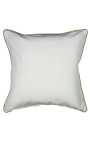 Square cushion in white linen and cotton with jute braid 55 x 55