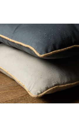 Kwadratowa poduszka z białego lnu i bawełny z jutowym warkoczem 55 x 55