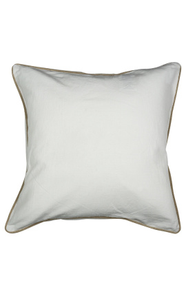 Fyrkantig kudde i vitt linne och bomull med jutefläta 55 x 55