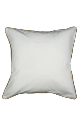 Square cushion in white linen and cotton with jute braid 55 x 55