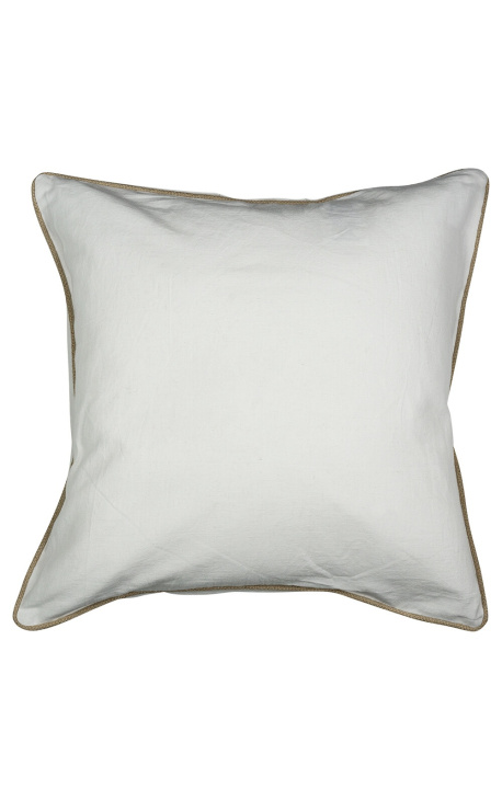 Četvrtasti jastuk od bijelog lana i pamuka s pletenicom od jute 55 x 55
