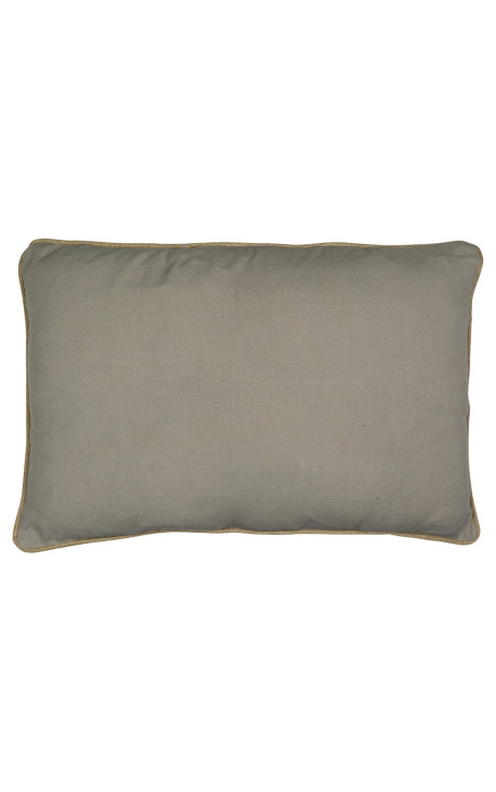 Prostokątna poduszka z beżowego lnu i bawełny z jutowym warkoczem 40 x 60