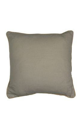 Kvadratinė smėlio spalvos lino ir medvilnės pagalvėlė su džiuto pyne 45 x 45