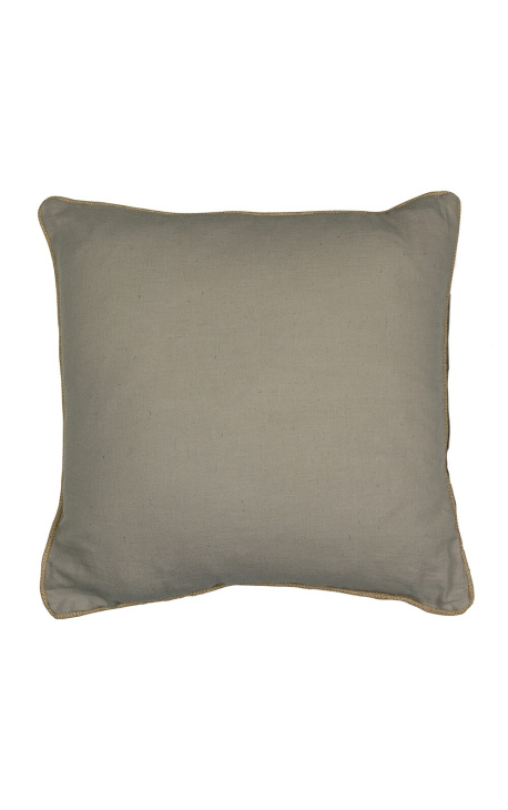 Coussin carré en lin et coton couleur beige avec galon en jute 45 x 45