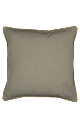 Coussin carré en lin et coton couleur beige avec galon en jute 55 x 55