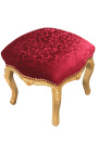 Repousa-pés estilo Luís XV barroco em cetim vermelho e madeira dourada
