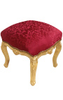 Barroco escabelo Louis XV estilo vermelho cetim e madeira de ouro - 4
