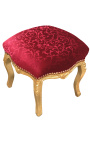 Repose-pied baroque de style Louis XV satiné rouge et bois doré