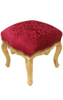 Baroque footrest Louis XV style red satin and gold wood