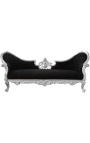 Canapé baroque Napoléon III médaillon tissu velours noir et bois argent