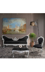 Baroc rococo stil fotoliu negru catifea si lemn de argint - 16