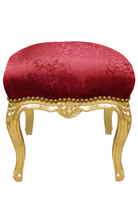 Μπαρόκ υποπόδιο σε στυλ Louis XV κόκκινο σατέν και χρυσό ξύλο