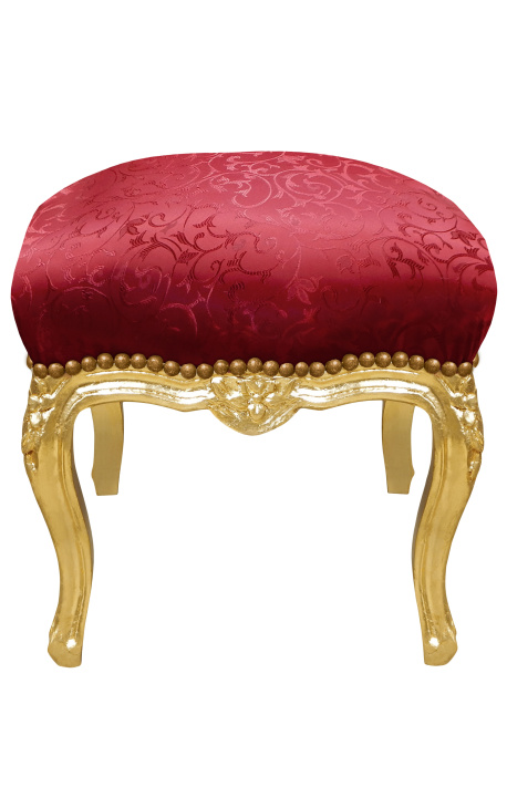Baroc taburet Louis XV stil roșu satin și lemn de aur - 1