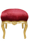 Barokowy podnóżek Louis XV Styl czerwony satyna i złoty drewno - 5