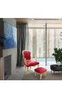 Barroco reposapiés Louis XV Estilo rojo satinado y madera de oro. - 3