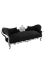 Sofa w stylu barokowym Napoleon III medalion czarna tkanina aksamitna i drewno srebrne