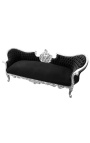 Sofa w stylu barokowym Napoleon III medalion czarna tkanina aksamitna i drewno srebrne