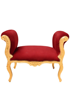 Скамейка ткани бархат Бордо Louis XV и позолоченный деревянный стиль