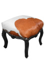 Baroque footrest Louis XV cow leather brown and glossy black wood
