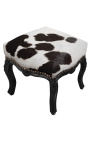 Baroque footrest Louis XV cow leather black and black shine wood